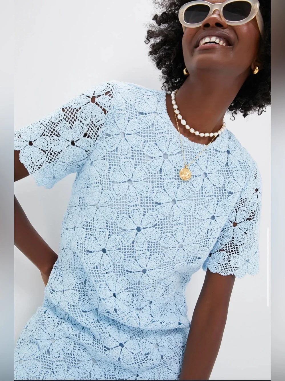 Tuckernuck light blue crochet belclaire dress size medium nwt